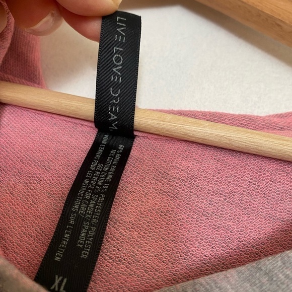 LIVE LOVE DREAM SLOUCHY SOFT GRAY PINK HOODIE SIZE XL - Picture 3 of 4